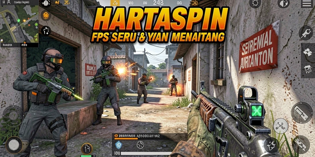 Tampilan gameplay seru di HARTASPIN dengan aksi menembak yang mendebarkan.