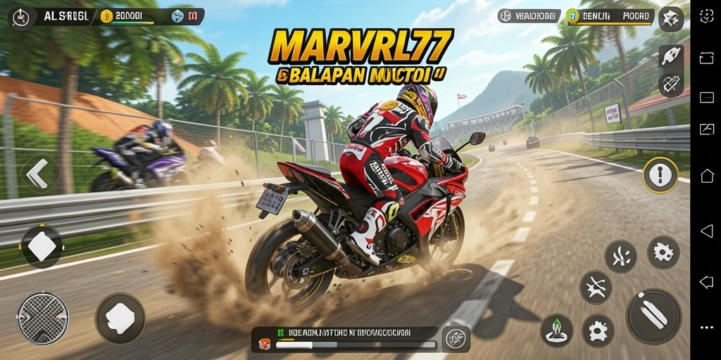 Tampilan gameplay seru dari MARVRL77 dengan motor balap cepat.