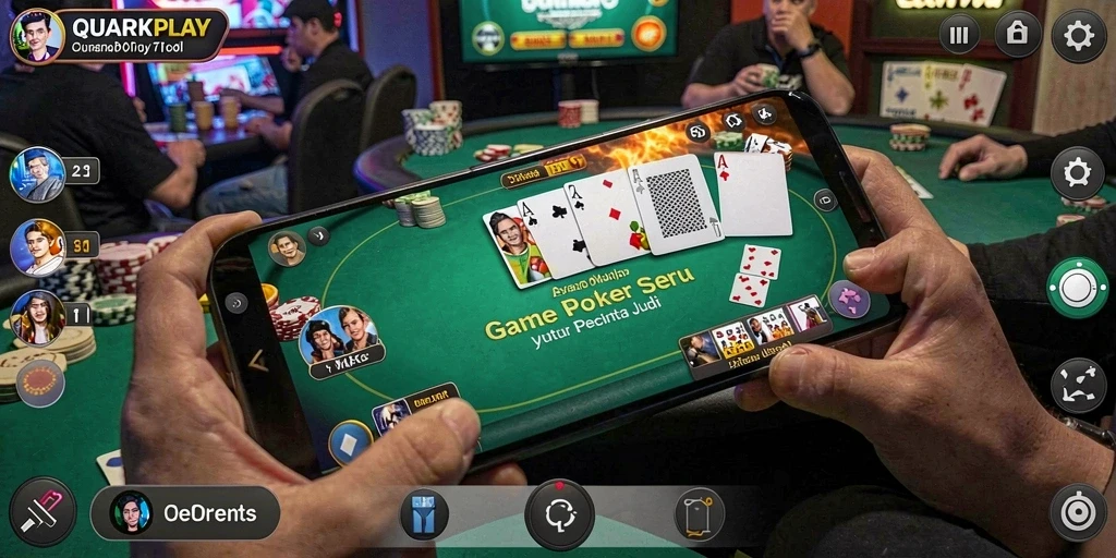 Tampilan permainan Poker seru di QUARKPLAY dengan pemain aktif.