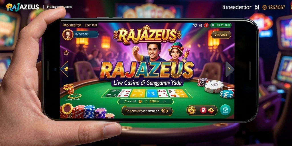 Screenshot gameplay RAJAZEUS yang menampilkan dealer langsung dan permainan menarik.