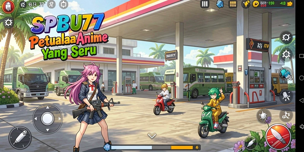 Tampilan menarik dari gameplay SPBU77 yang menampilkan karakter Anime.